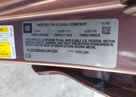 2020 Chevrolet Spark Fwd 1Lt Automatic z USA, uszkodzony, nr VIN KL8CD6SA6LC441234